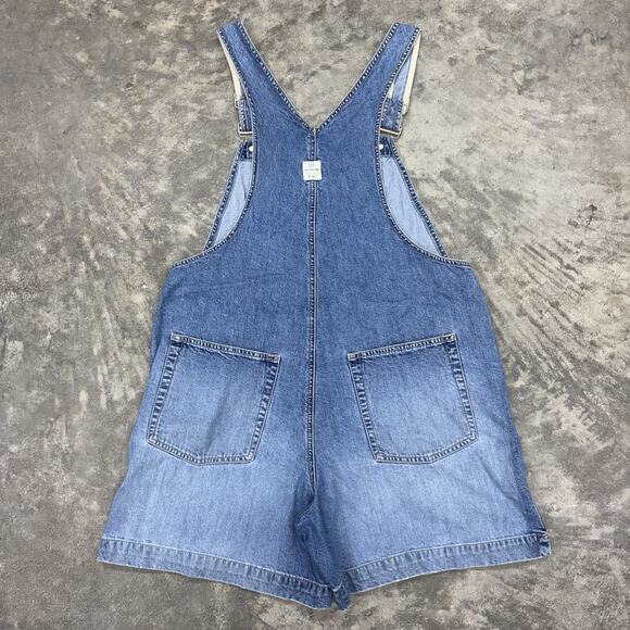 Vintage 2001 GAP Large Short Overalls Baggy Denim Blue Carpenter Shortalls Y2K - Picture 4 of 11